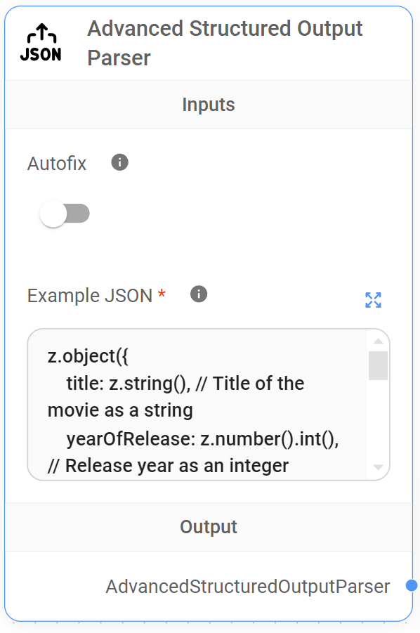 <p>Advanced Structured Output Parser Node</p>